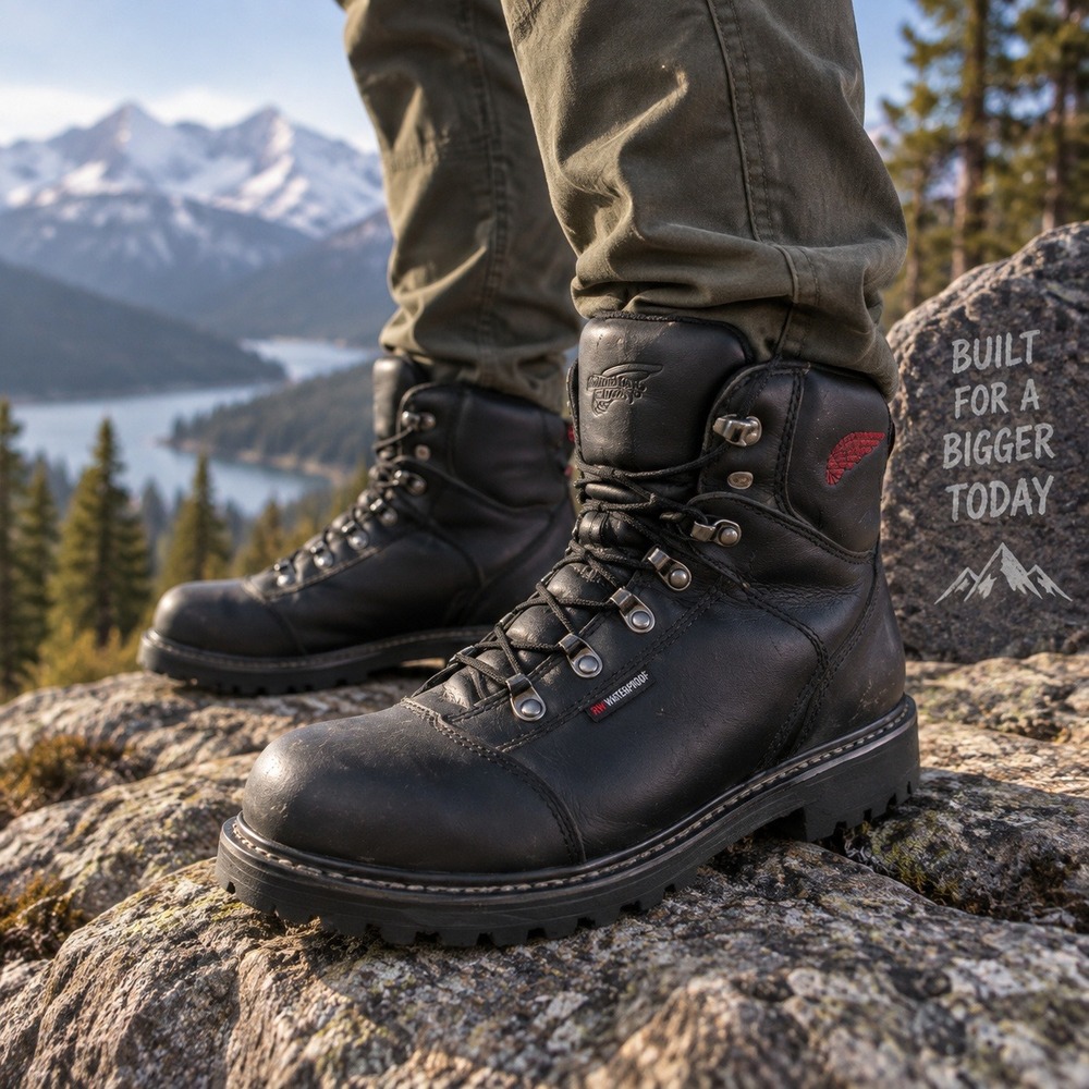 Red Wing 971 Mens 10 TruWelt Waterproof Safety Toe Work Boots Black Leather